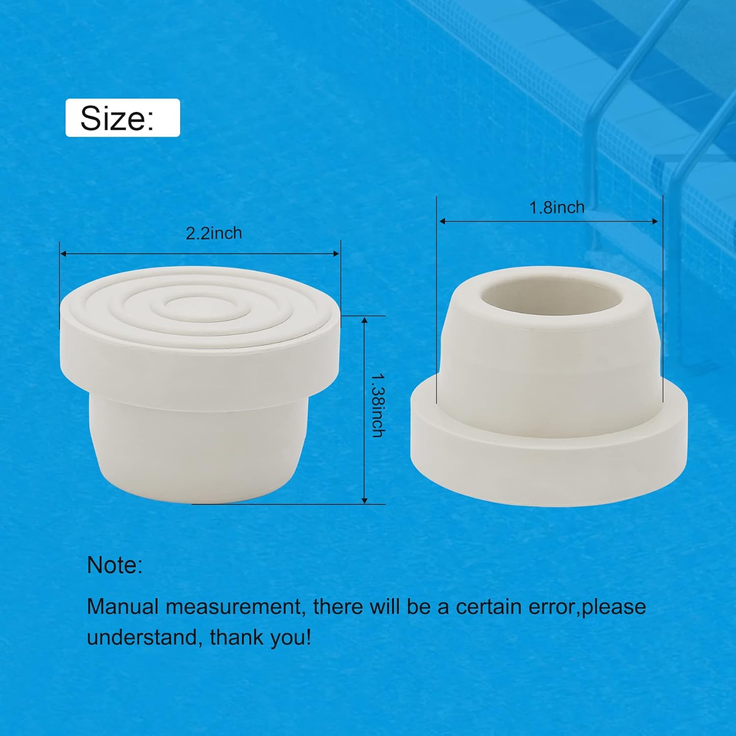 Parachoques de escalera de piscina para piscina enterrada  Tapones de goma para escalera interior de piscina, ajuste blanco, tubo de escalera de 1.9