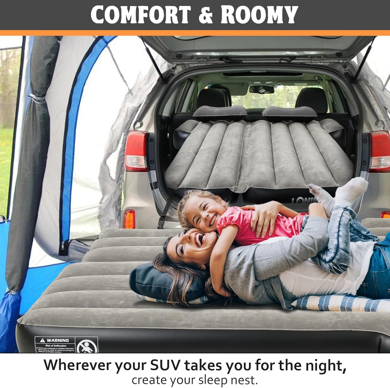 Colchón de aire SUV para campamento, colchón de aire inflable ajustable para SUV, almohadilla de colchón de coche extra gruesa de 6 pulgadas para