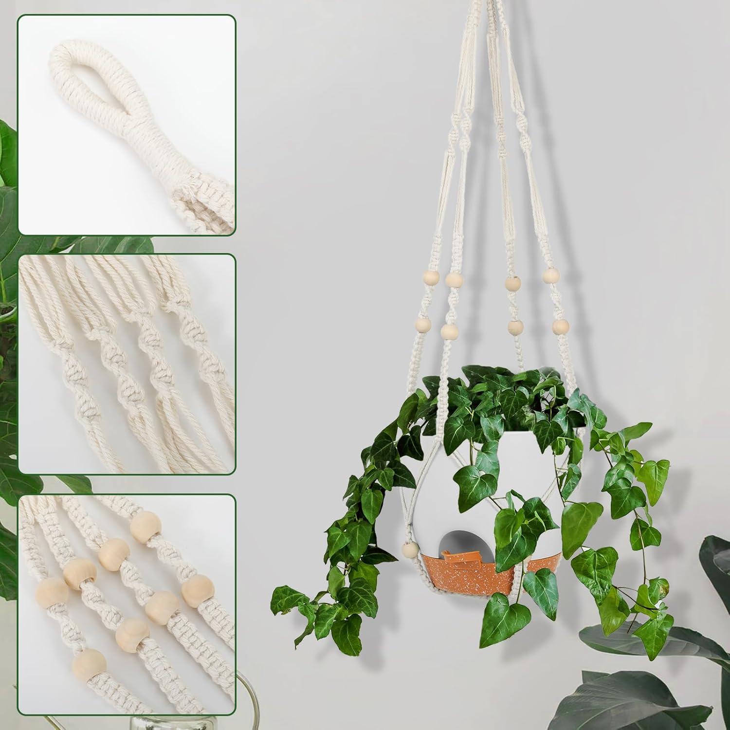 GARDIFE Macetas colgantes de 8 pulgadas con colgador de plantas de mcreme para plantas de interior y exterior, paquete de 2 macetas grandes con