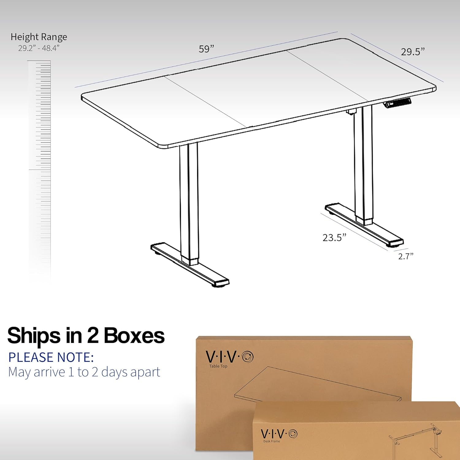 VIVO DESK-KIT-1W6W-30 – Escritorio eléctrico de altura ajustable de 60 x 30 pulgadas, mesa blanca, marco blanco, estación de trabajo de pie con