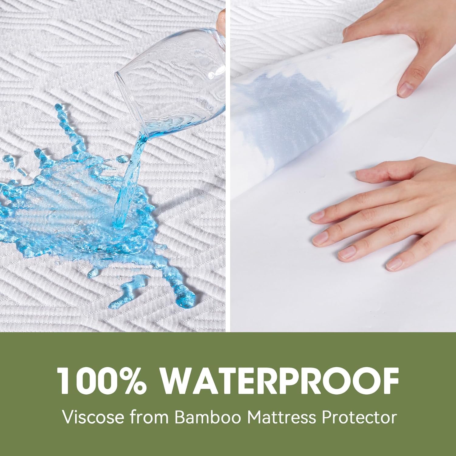 HYLEORY Protector de colchón impermeable de tamaño matrimonial de viscosa hecha de bambú, transpirable, suave, tela de aire 3D, silenciosa, lavable,