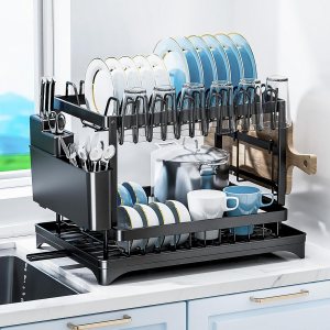 TAILI Escurridor de platos para encimera de cocina con escurridor, escurridor grande de 2 niveles y escurridor con soporte para cubiertos TAILI Escurridor de platos para encimera de cocina con escurridor, escurridor grande de 2 niveles y escurridor con soporte para cubiertos