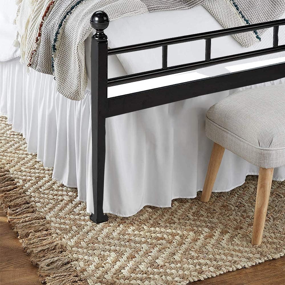 Shreem Linen Falda de cama con volantes con esquinas divididas, color blanco, falda de cama Queen, estilo recogido, fácil ajuste de hasta 15