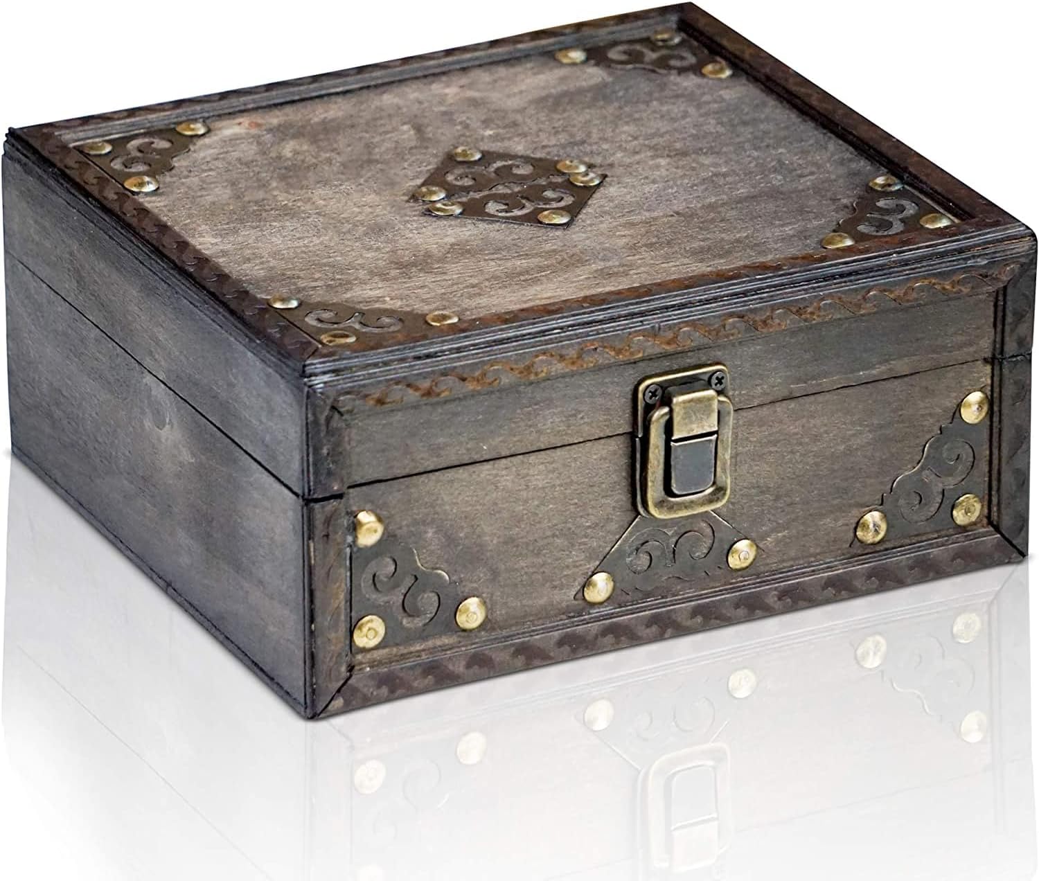 Caja de almacenamiento del cofre del tesoro pirata – Monje 7.9 x 7.1 x 3.5 – Cofre del tesoro de madera duradero con cerradura – Caja de