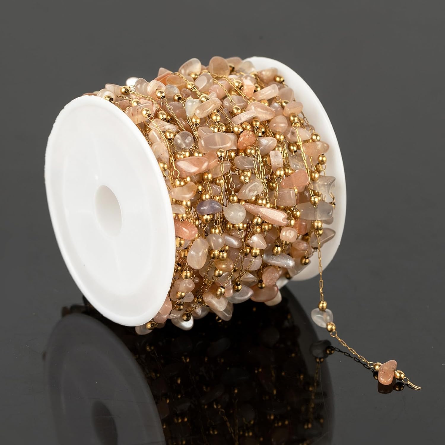 UMAOKANG Cadena a granel de cuentas de piedra natural de 4 yardas para hacer joyas, rollo de cadena de clip de acero inoxidable chapado en oro