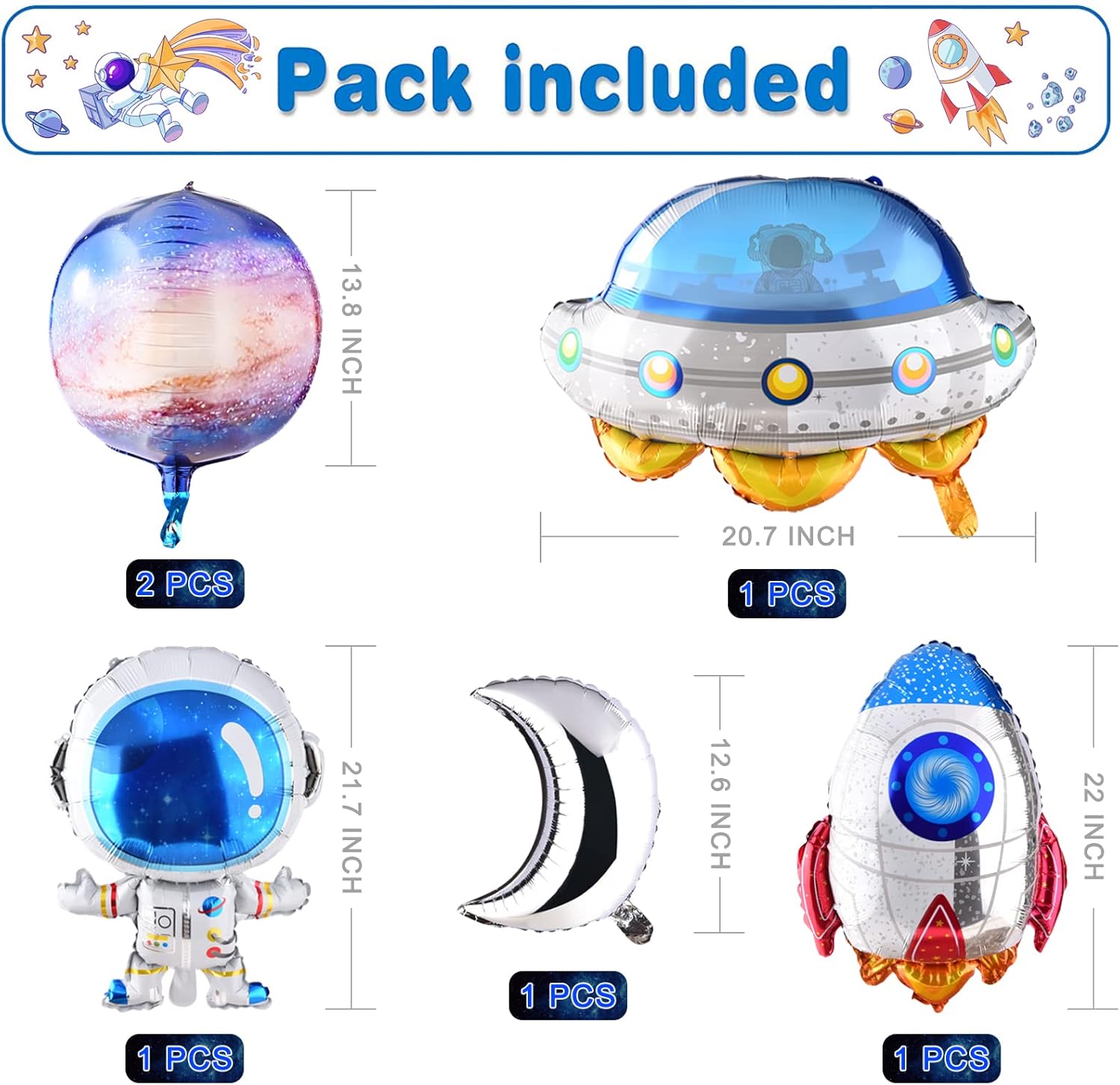 TMCCE 11 globos de aluminio con temática espacial para decoración de fiesta de cumpleaños con temática espacial de astronauta para el primer espacio