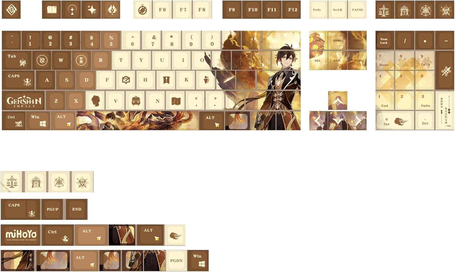 Glacier Genshin – Juego completo de teclas de impacto para teclado mecánico, perfilado de cerezas, sublimación de tinte PBT, compatible con