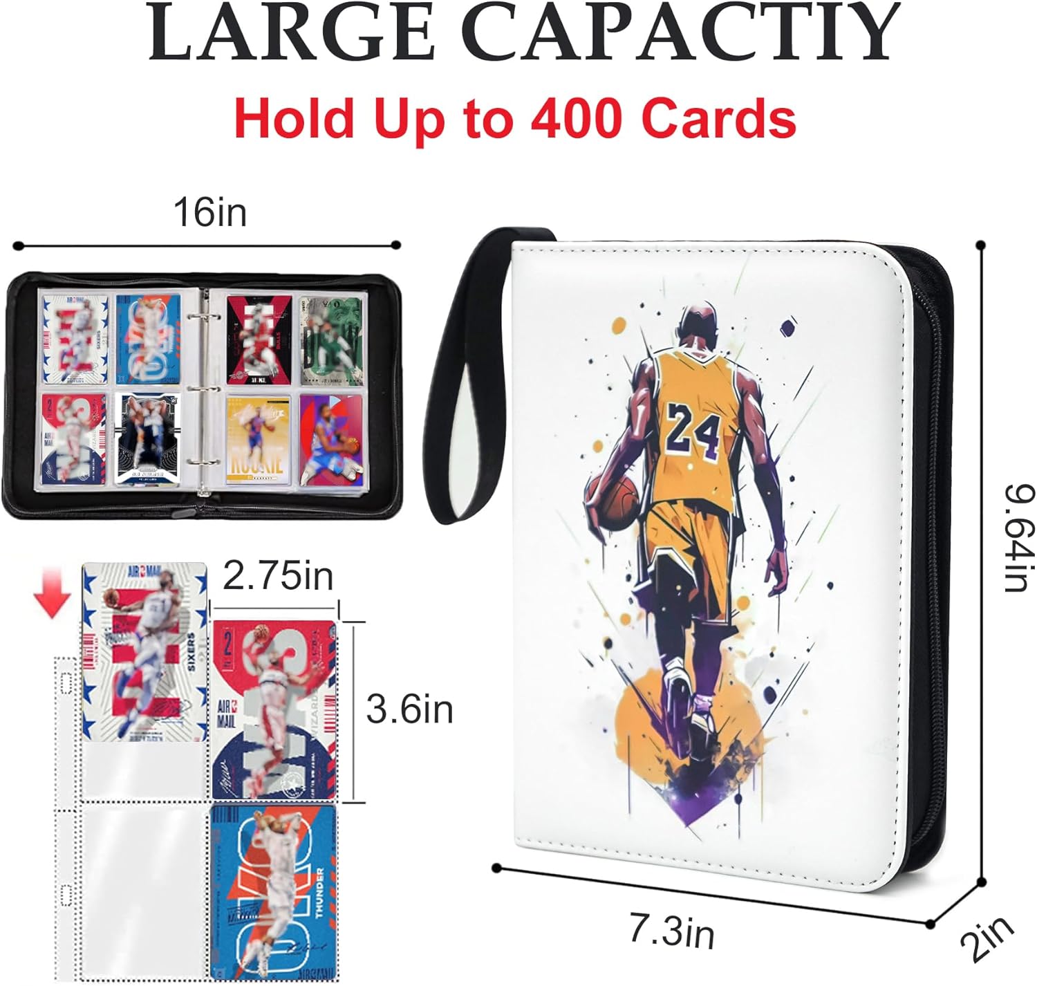 Carpeta de tarjetas de baloncesto de la NBA de 400 bolsillos, regalos para coleccionistas de tarjetas coleccionables de baloncesto, bolsa de