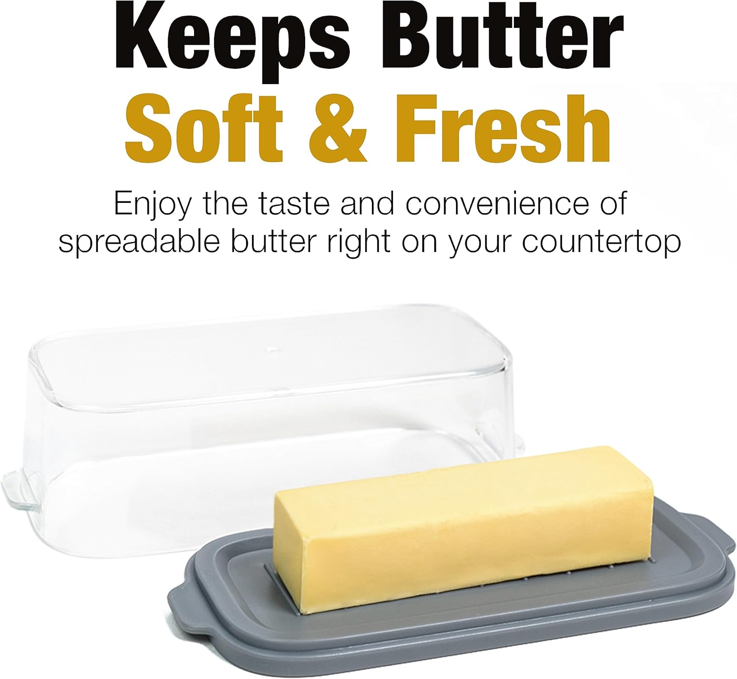 Eparé Mantequillera grande con tapa para encimera, sin BPA, platos de encimera para almacenamiento de mantequilla suave, plato de mantequilla