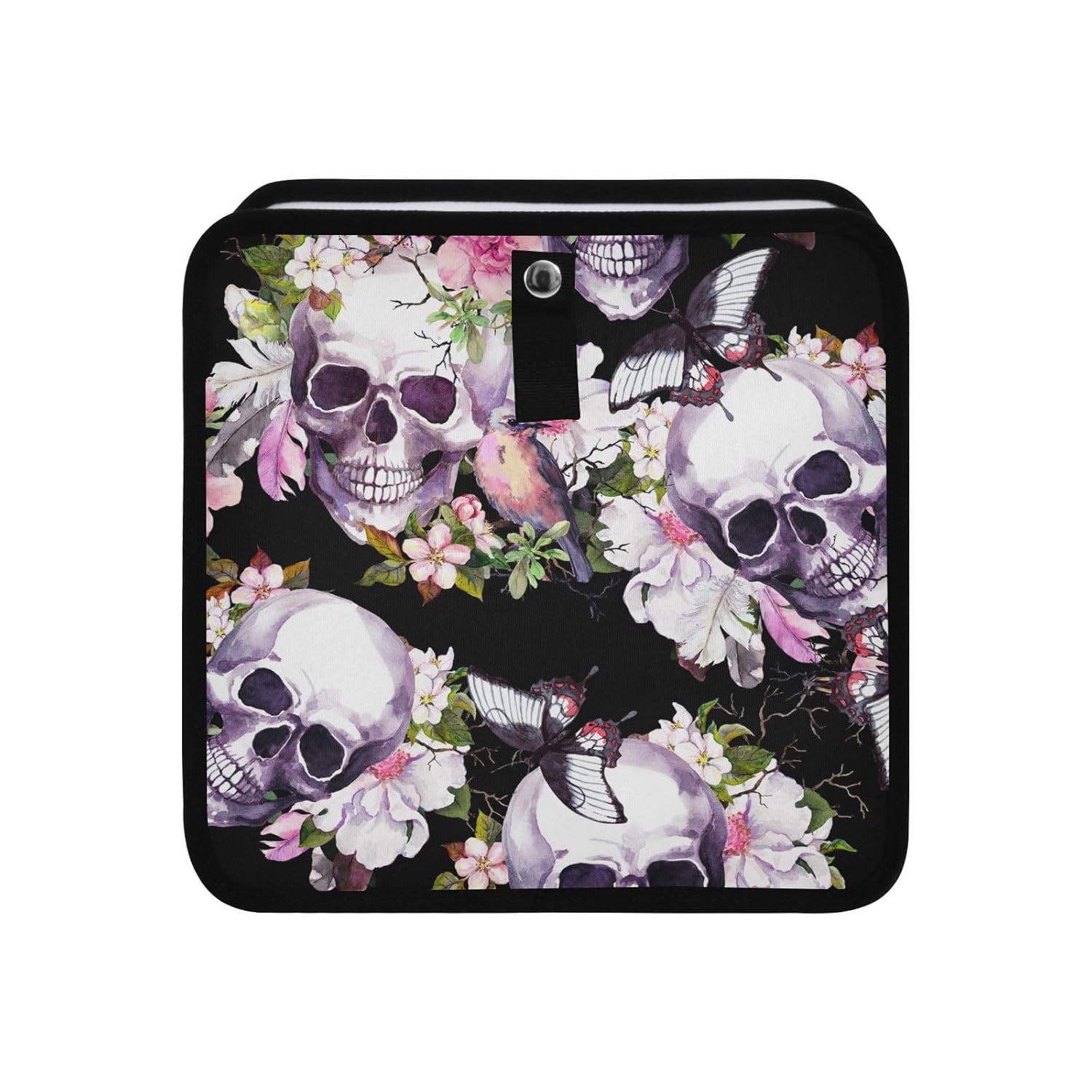 Basurero de coche con diseño de calaveras, flores, pájaros, mariposas, para guardar cosas en el automóvil, bolsas de basura plegables para