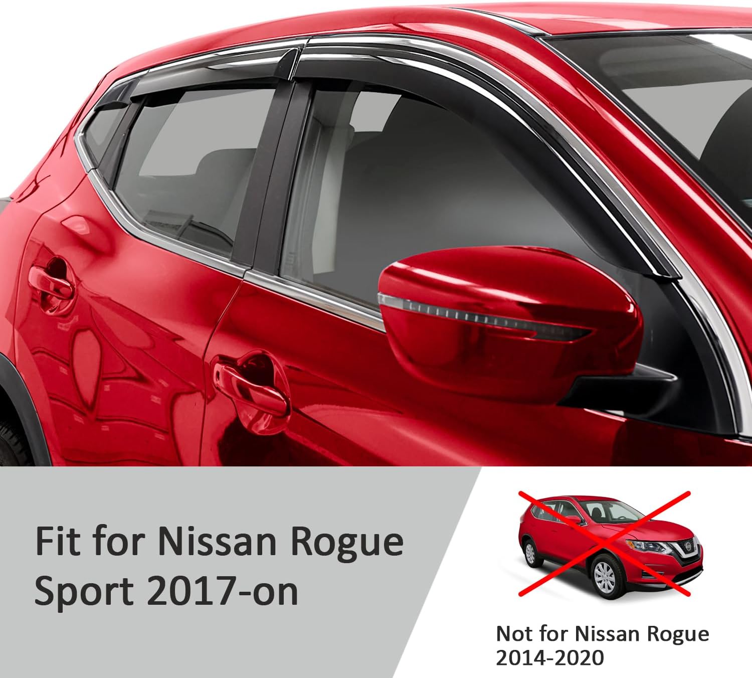 Voron Glass Protectores de lluvia extra duraderos con cinta adhesiva para Nissan Rogue Sport 2017-2023, deflectores de ventana, viseras de ventana