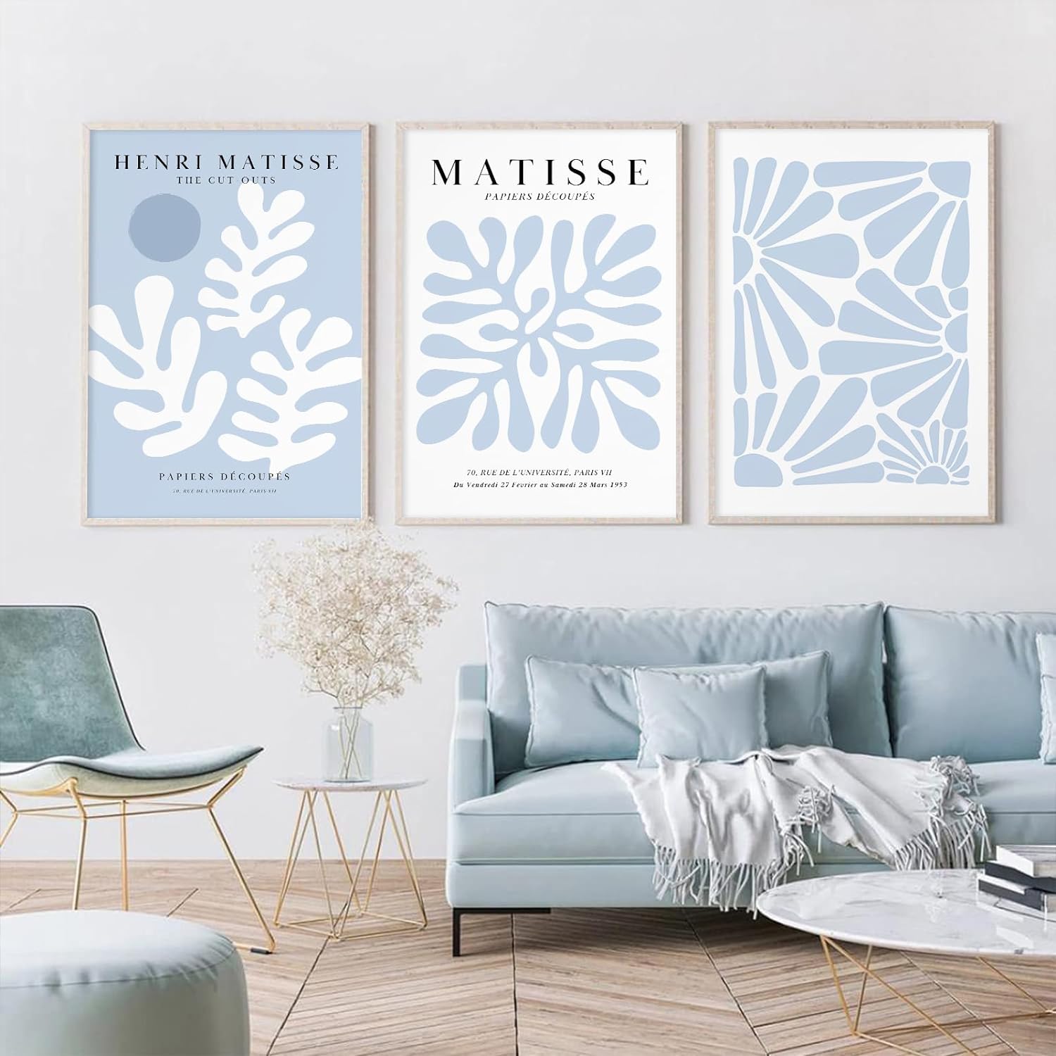 Henri Matisse – Juego de 3 impresiones artísticas de pared abstractas azules de Matisse, decoración de pared, arte estético de pared de Matisse