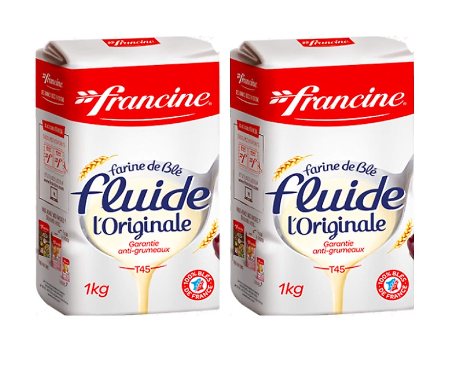 Francine Farine de ble Fluide – Harina de trigo líquida original T45 importada francesa, (2 unidades, total de 4.4 lbs)
