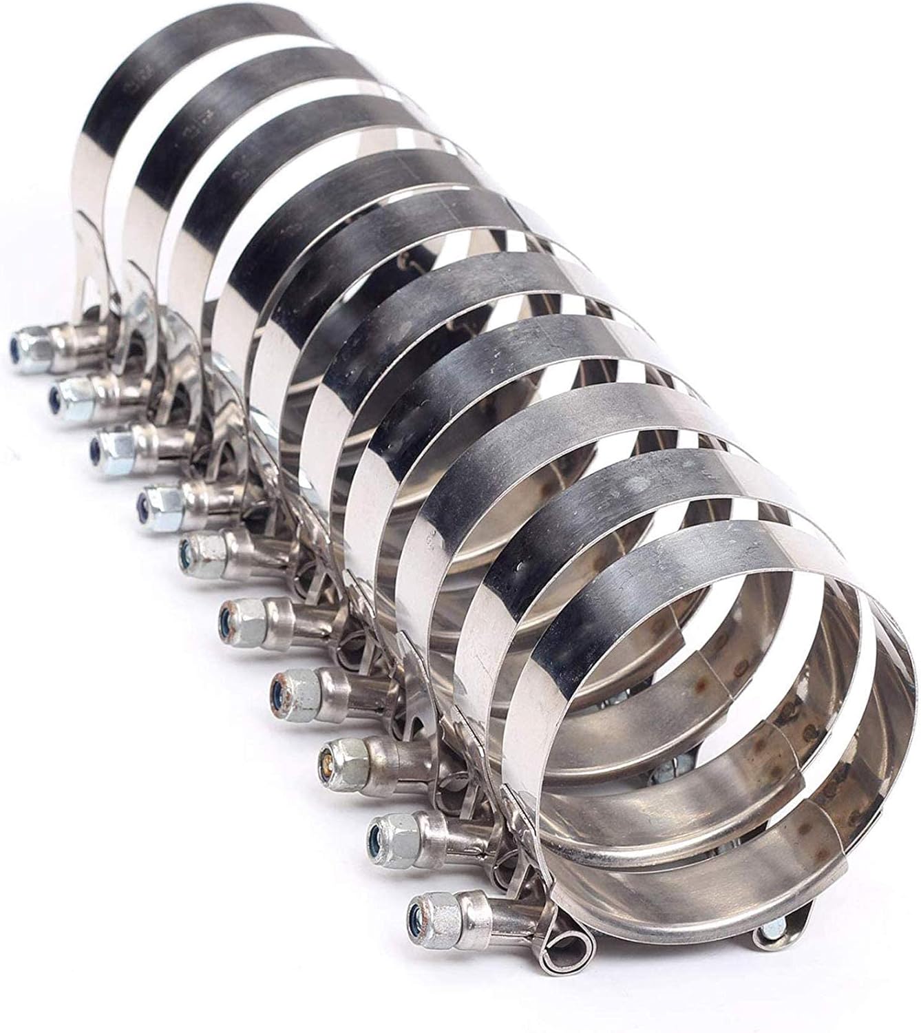 Abrazaderas de acero inoxidable con perno en T, abrazaderas de tubo turbo para manguera de 1.75 pulgadas (10 piezas de 2.008-2.323 in)