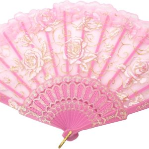 TRENDBOX Flor Rose Lace Handheld Chinese Folding Fan Para Dancing Ball Party Ladies – Rosa Rosa TRENDBOX Flor Rose Lace Handheld Chinese Folding Fan Para Dancing Ball Party Ladies – Rosa Rosa