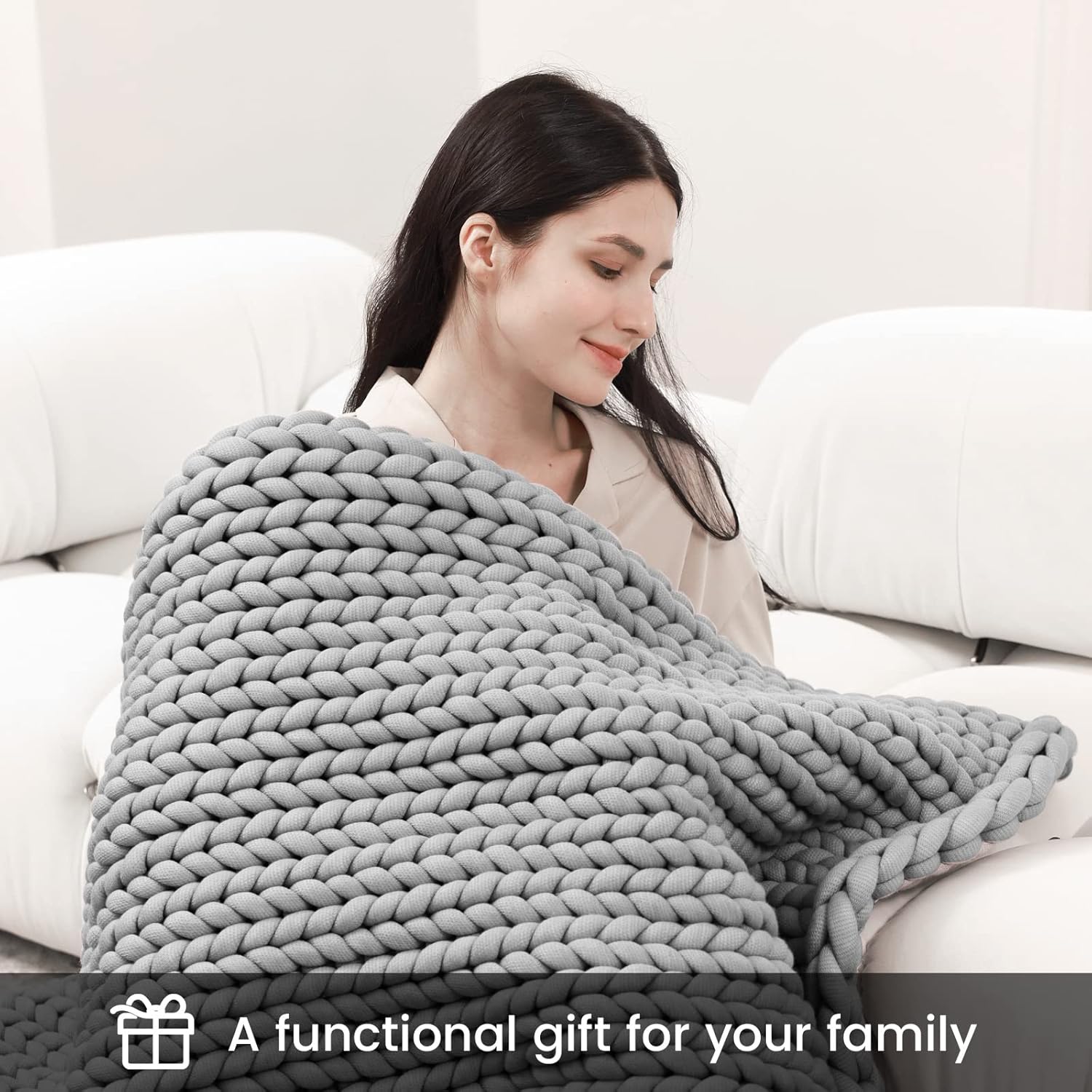 ZonLi Manta de punto con peso de 48 x 72 pulgadas, 15 libras, manta de punto grueso hecha a mano tamaño individual para dormir, decoración del hogar