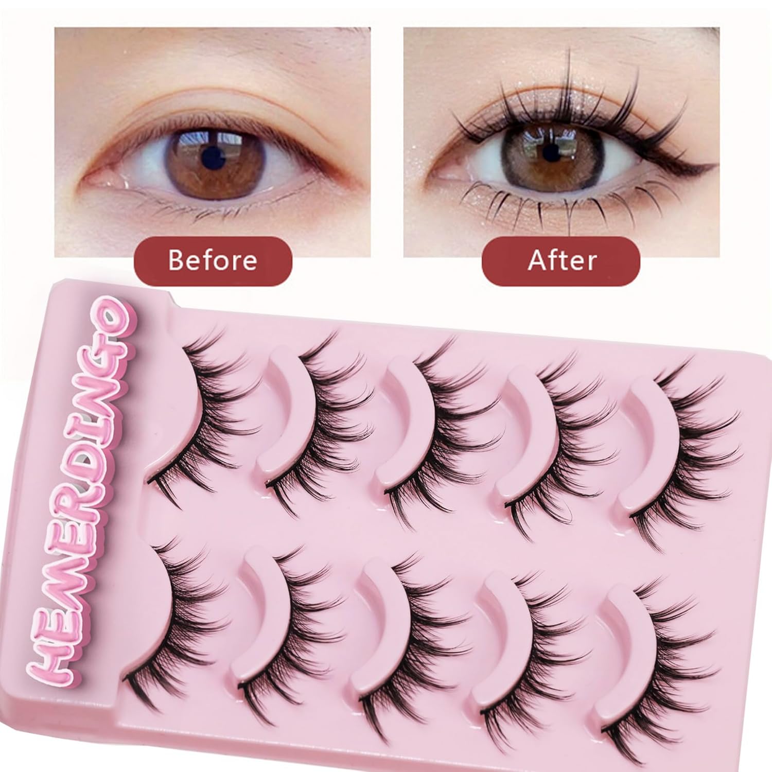 Pestañas postizas Wispy Spiky Manga, pestañas postizas de anime 3D de 0.59 pulgadas para un aspecto natural, reutilizables, 5 pares, perfectas para