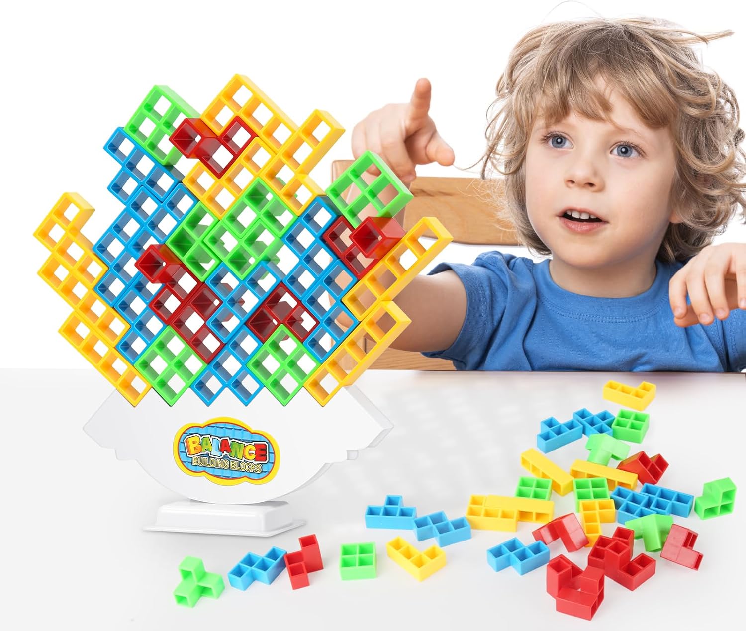 Juego de 48 bloques apilables de equilibrio de TetraTorre, columpio apilable, juguete de construcción de equilibrio para niños, juego de