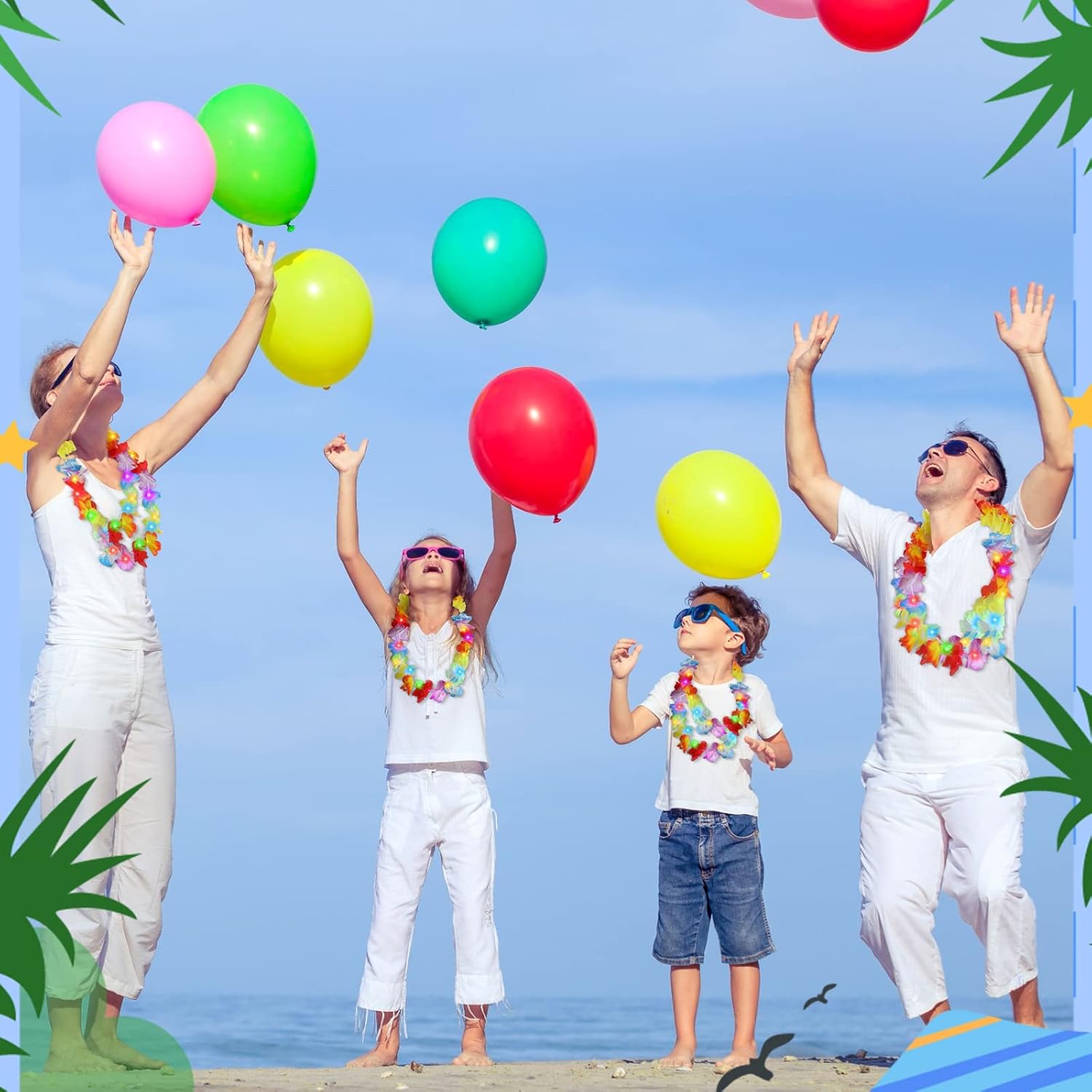 Sherr 24 piezas de Leis hawaiano con luz LED, collar de Leis hawaiano con luces LED, suministros de fiesta de carnaval tropical Luau Leis para