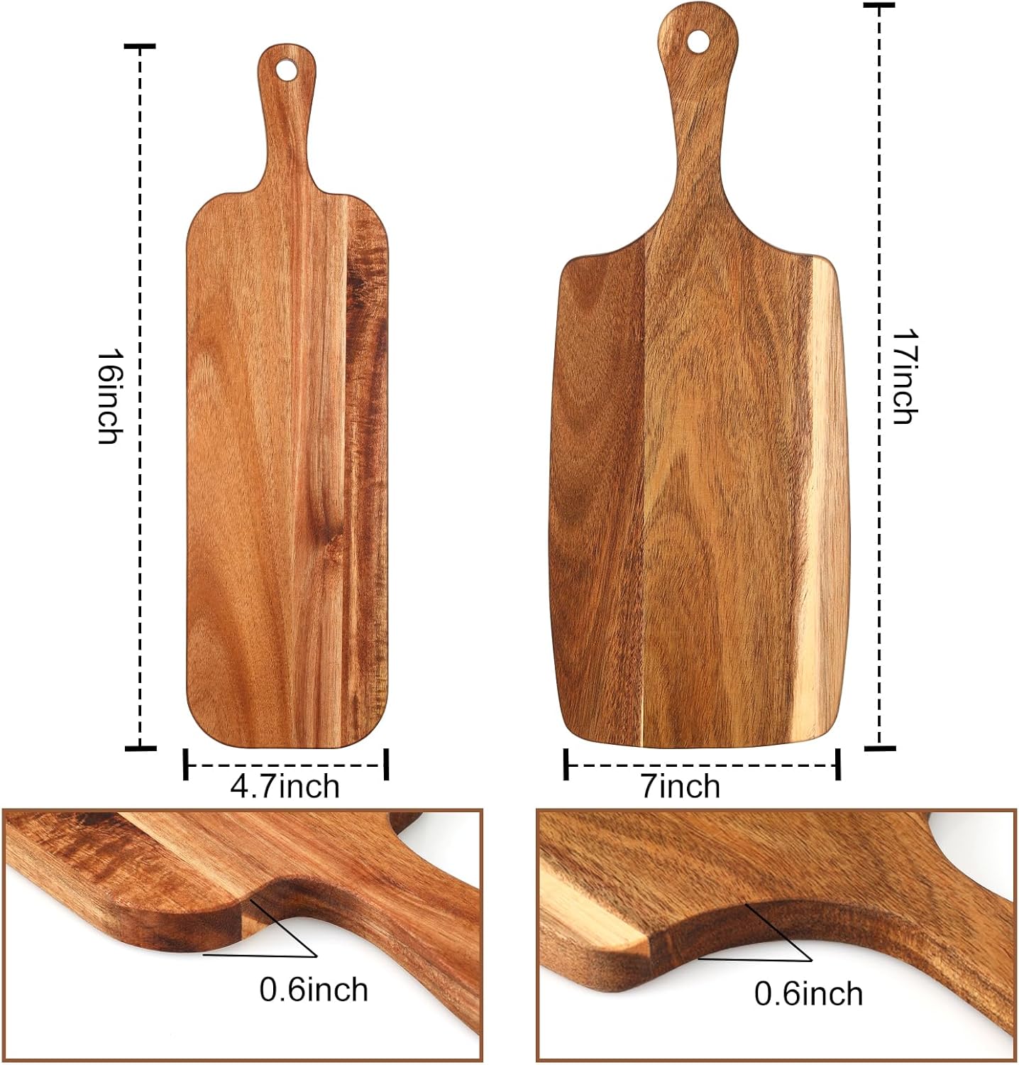 3 tablas de cortar de madera de acacia con asa, tabla de cortar de madera para charcutería, tabla de servir de varios tamaños, bandeja de servir