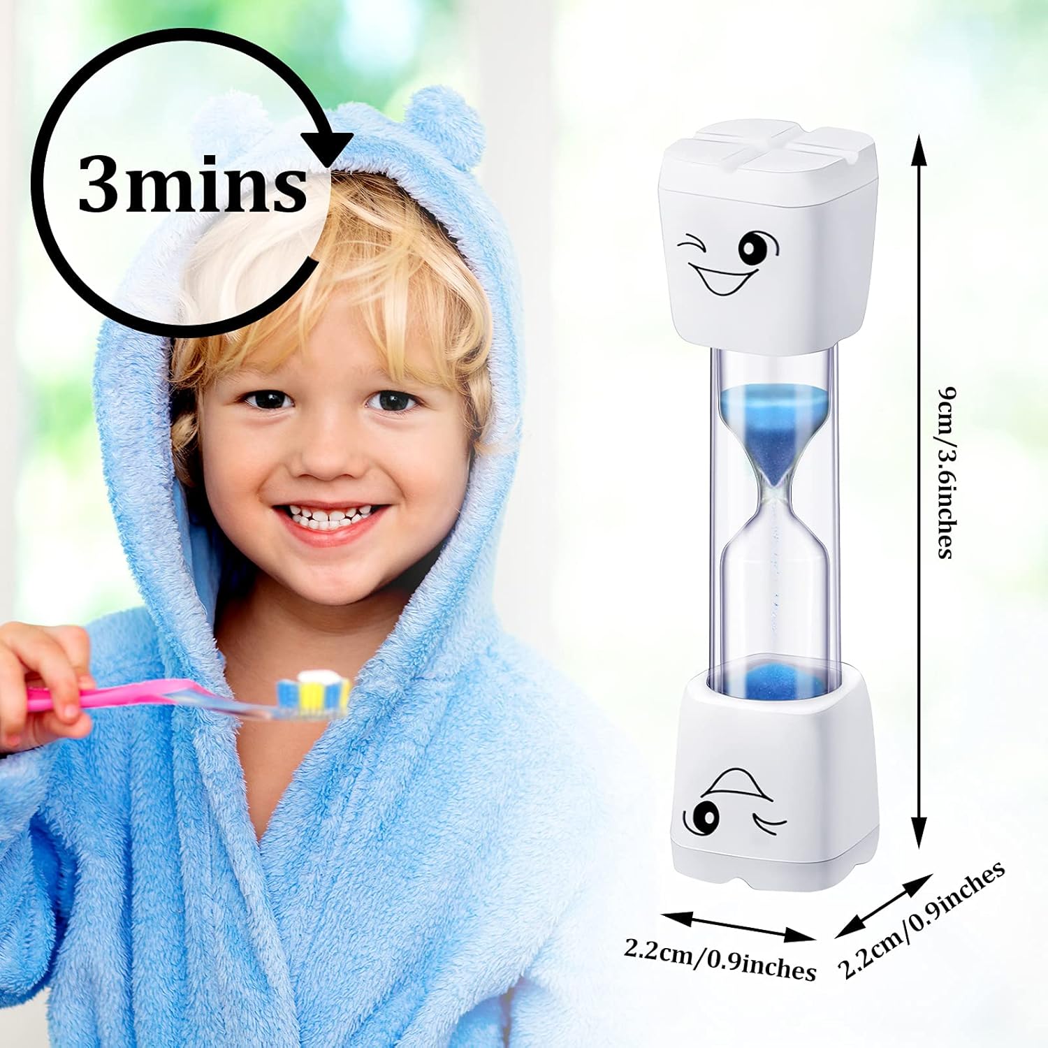 Temporizador de cepillo de dientes de 4 piezas para niños, temporizador de arena de 3 minutos, patrón de sonrisa, cepillado de dientes, temporizador