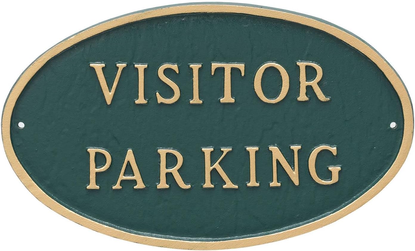 Placa ovalada de estacionamiento para visitantes para pared o césped para casa o negocio – Estacionamiento reservado – Aluminio recubierto de polvo