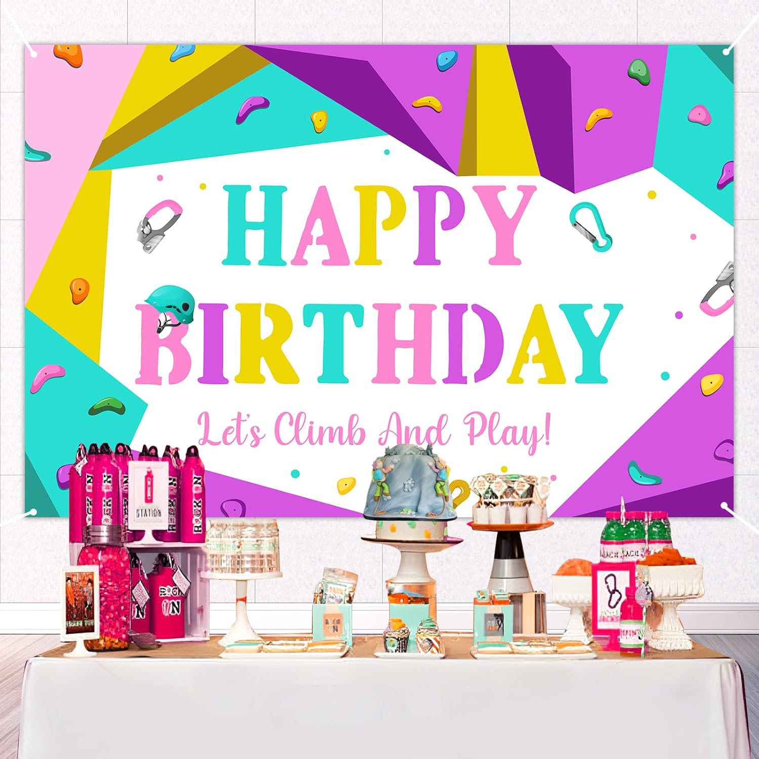 Balterever Decoraciones de fiesta de cumpleaños de escalada para niñas, decoración de fiesta de cumpleaños, escalada en roca, telón de fondo de