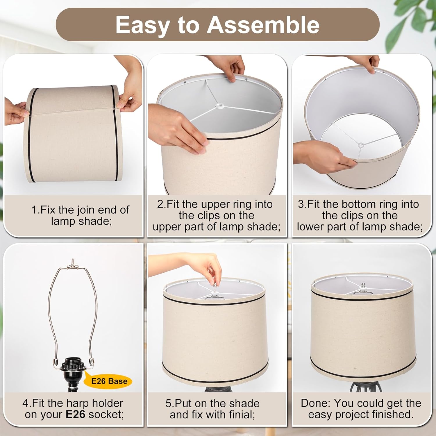 Juego de 2 pantallas de tambor de tela mediana para lámparas de mesa, lámparas de pie, pantallas de lino beige de 11.6 pulgadas superior x 12.6