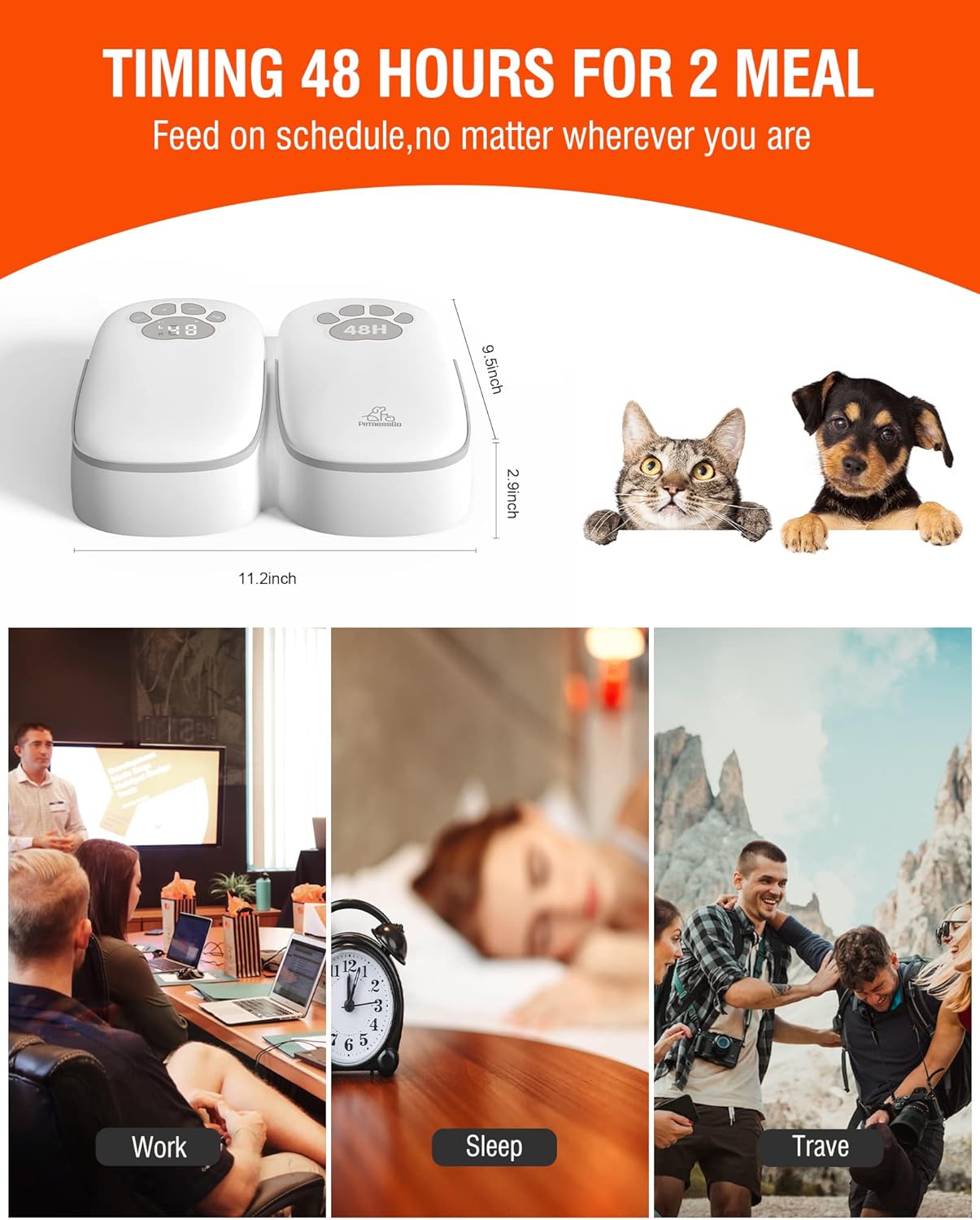 Comedero automático para gatos de alimentos húmedos, alimentador inteligente para 2 comidas para 2 gatos con temporizador programable, dispensador