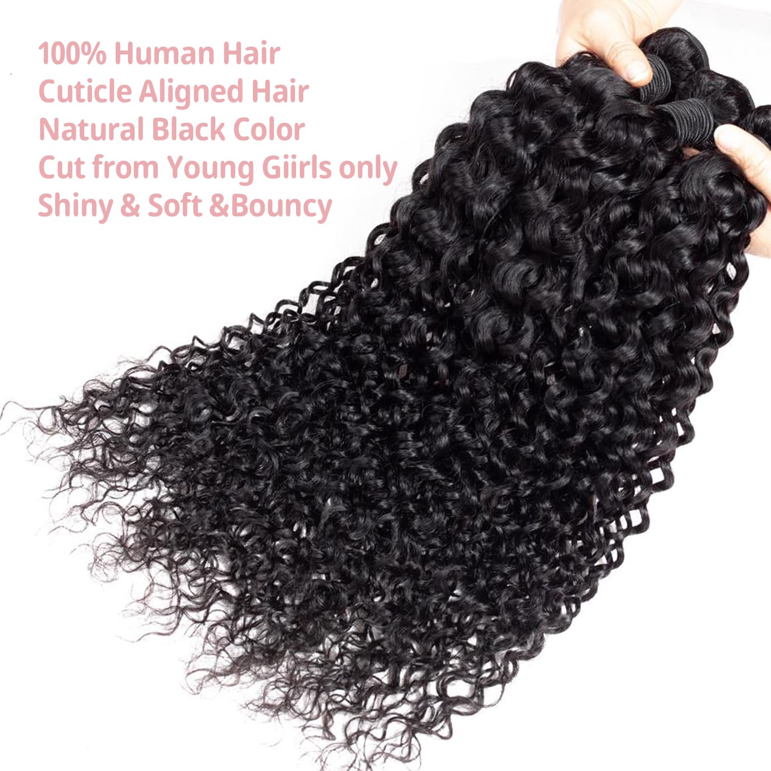 Extensiones de cabello humano virgen brasileño rizado sin procesar, 3 paquetes de cabello humano virgen grado 12A, ondulado, negro natural, 22, 24,
