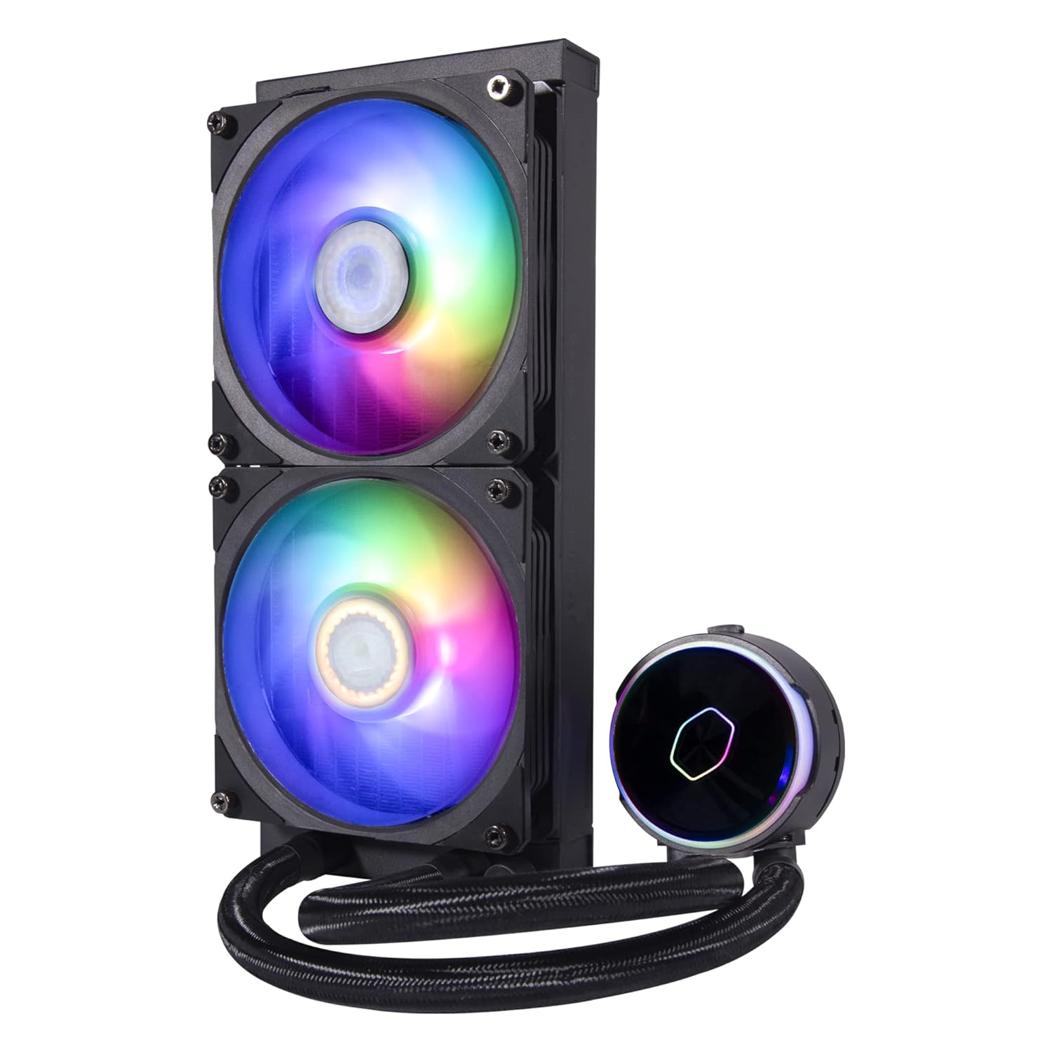 Cooler Master MasterLiquid PL240 FLUX Serie 240mm, AIO, enfriador líquido de CPU, 0 RPM, bomba de doble cámara, base de cobre ampliada, ventiladores
