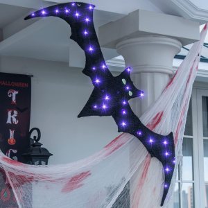 EAMBRITE Luces de ventana de Halloween de 4 pies, luz de murciélago gigante con 30 luces moradas, impermeable, silueta de ventana, decoración de luz EAMBRITE Luces de ventana de Halloween de 4 pies, luz de murciélago gigante con 30 luces moradas, impermeable, silueta de ventana, decoración de luz