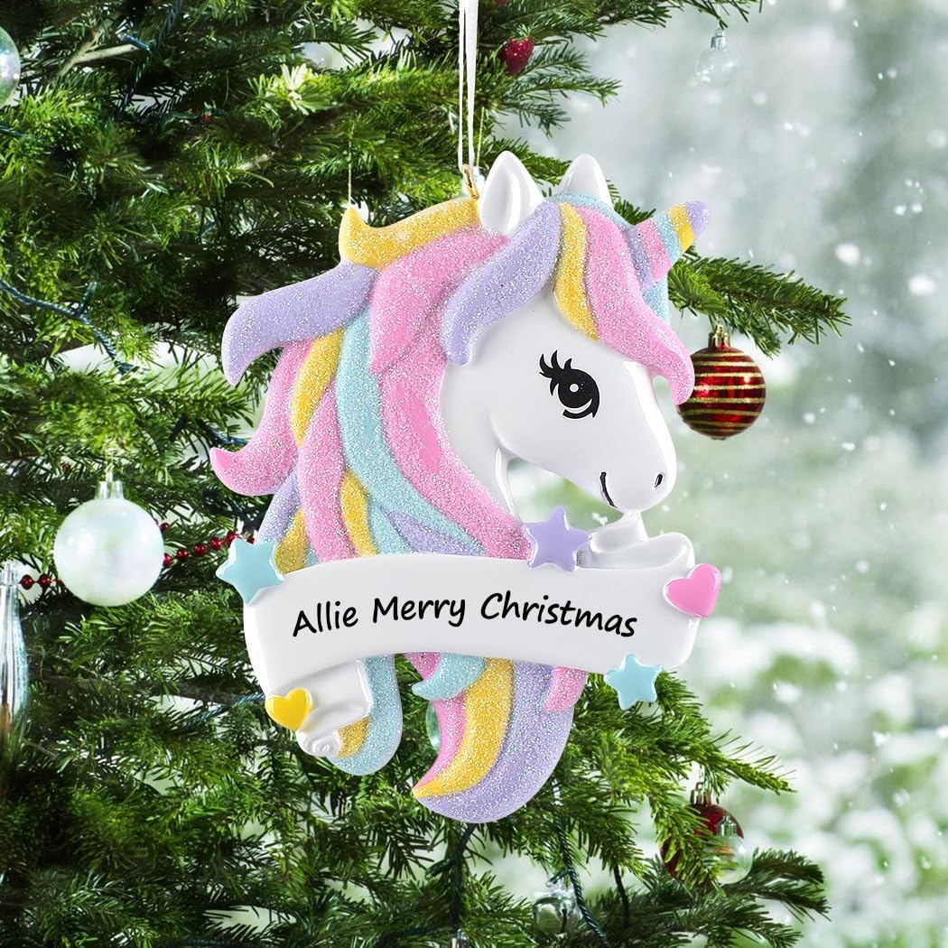 Adornos personalizados de unicornio 2024, adorno de Navidad de unicornio rosa, decoración de vacaciones, adornos de Navidad de unicornio para árbol,