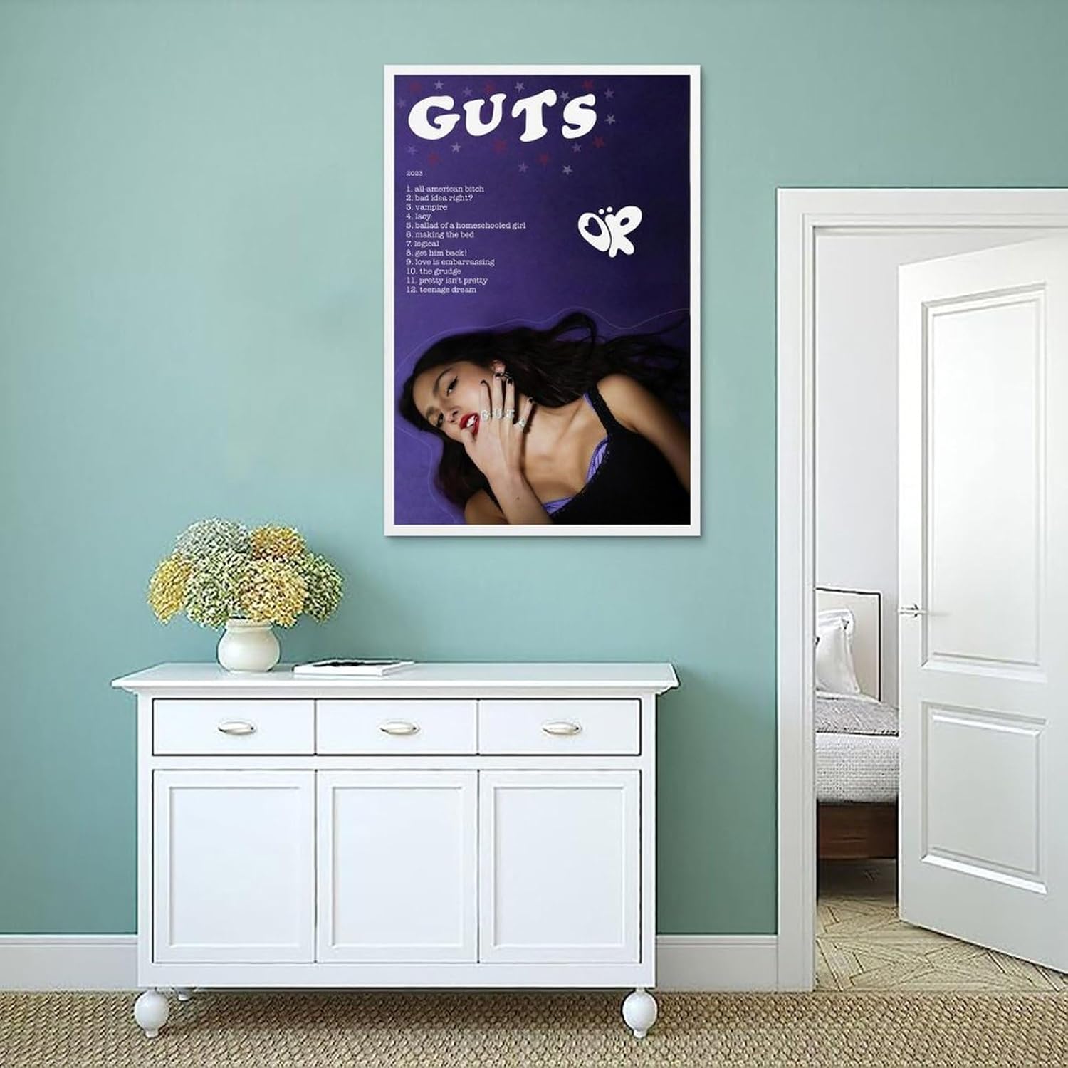 VALKEM Póster de Olivia Singer Rodrigo Guts para habitación, póster estético de los años 90, arte de pared, póster estético, 12 x 18 pulgadas (11.8