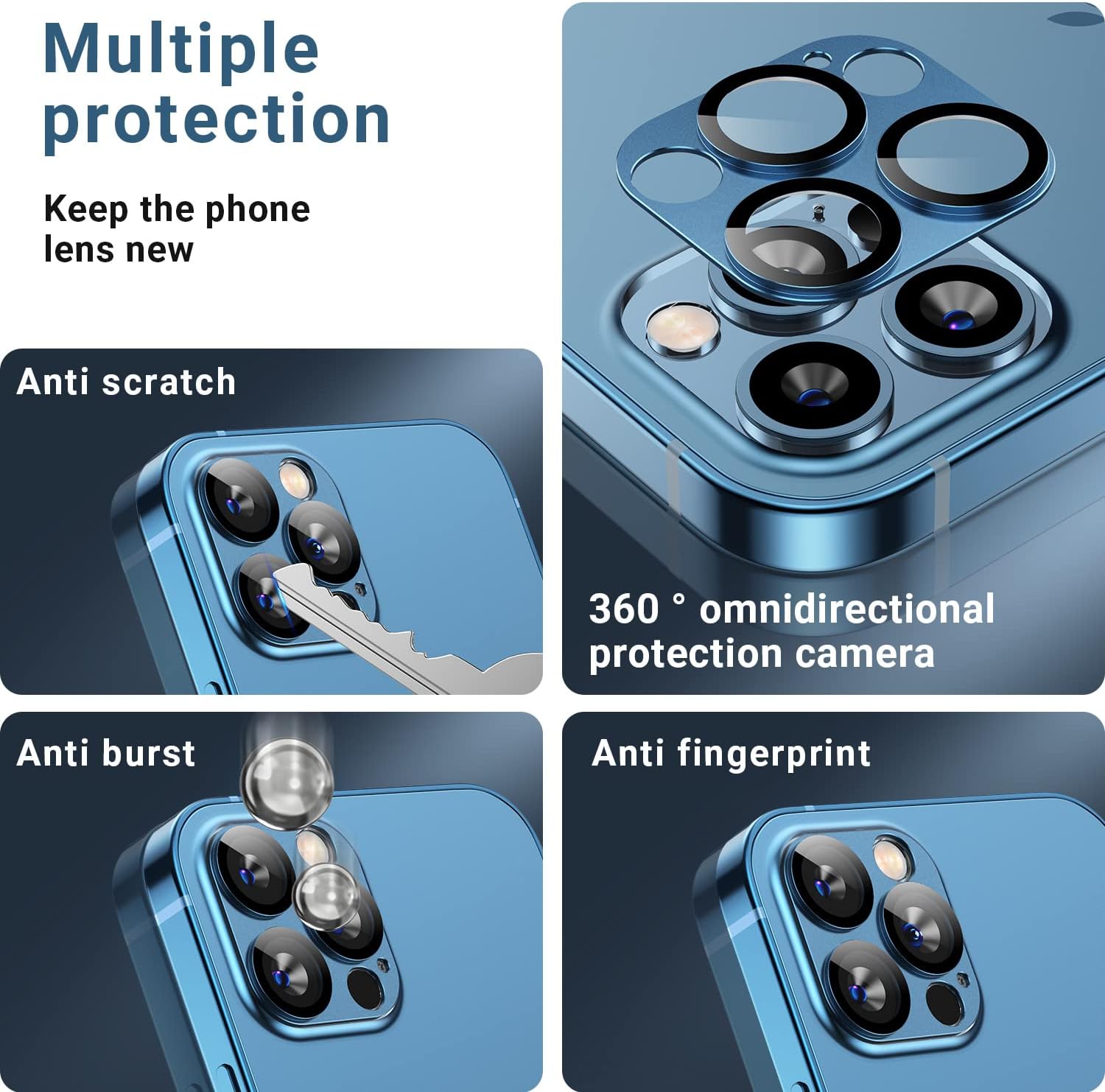 Korecase Paquete de 2 Protector de lente de cámara para iPhone 12 Pro Max, película de lente de metal de aluminio 3D, dureza 9H, cubierta de