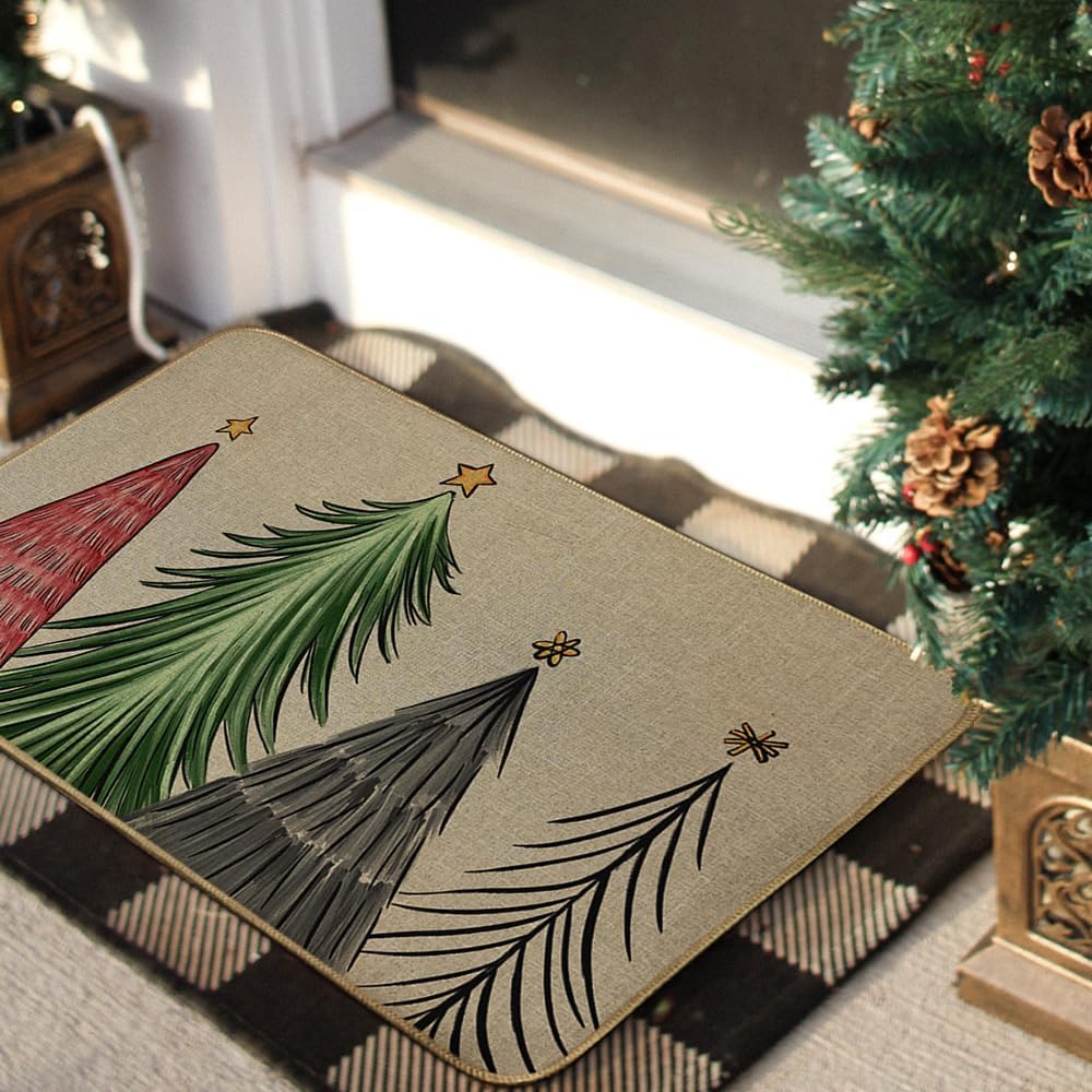 Tapete de Navidad de 17 x 29 pulgadas, tapete decorativo de invierno para árbol de Navidad, tapete de goma antideslizante para interiores y