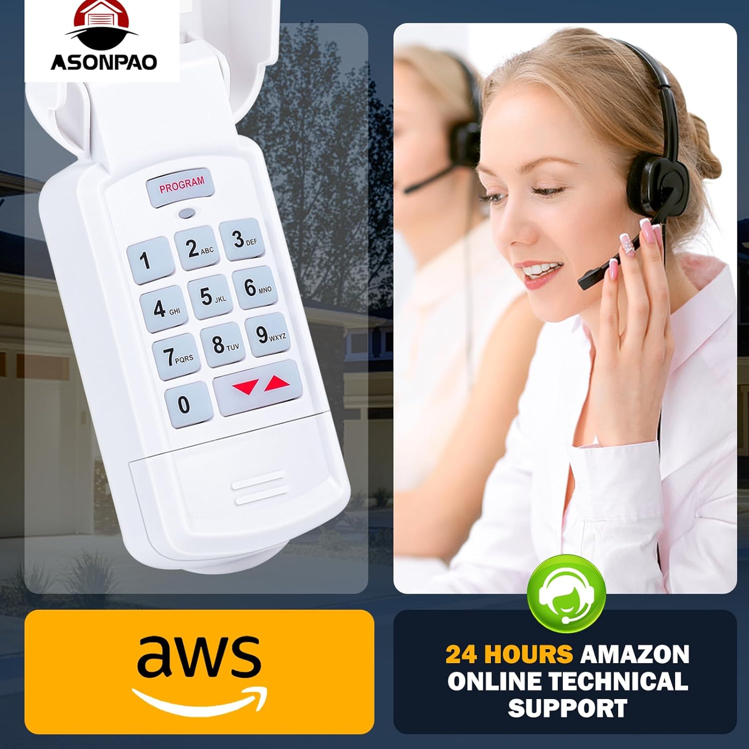 ASONPAO GK-R IntelliCodeCodeDodger Teclado inalámbrico 315390 Mhz Auto-Seek Frecuencias Dual de Genie Abridor de puerta de garaje (1 paquete)