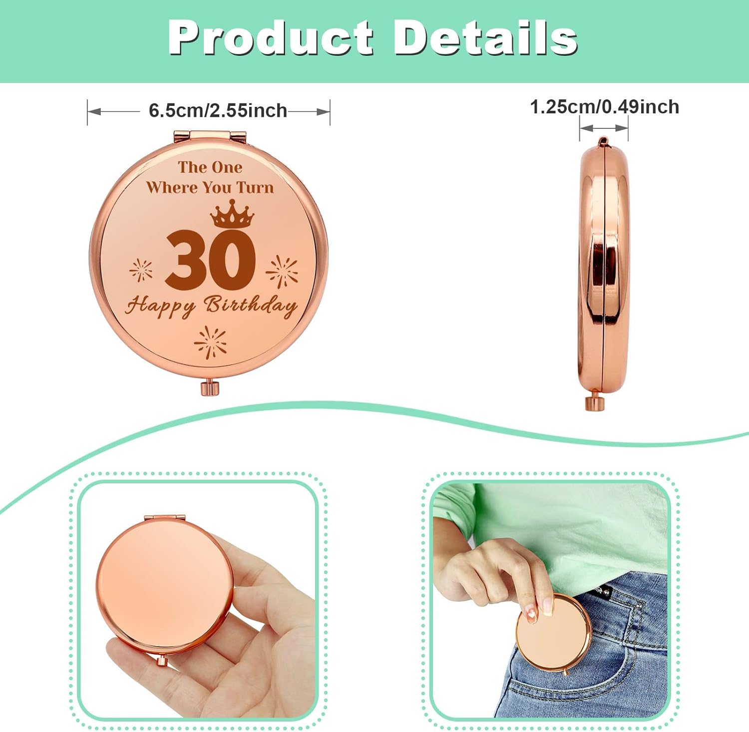 Regalos de cumpleaños 30 para mujeres, espejo de maquillaje compacto para hija, hermana, mejor amiga, divertidos regalos de cumpleaños de 30 años