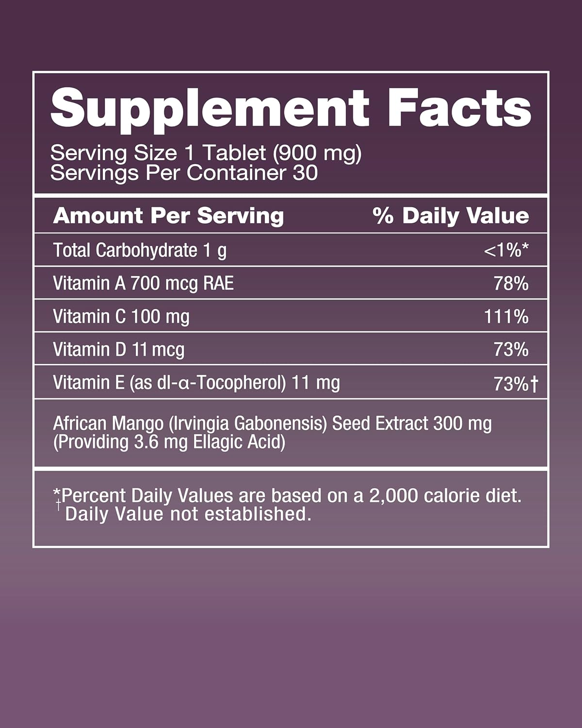 FromBIO HealthyFit Dibab Wild Mango (IGOB131) 900mg por porción con vitamina A, C, D, E (30 tabletas)