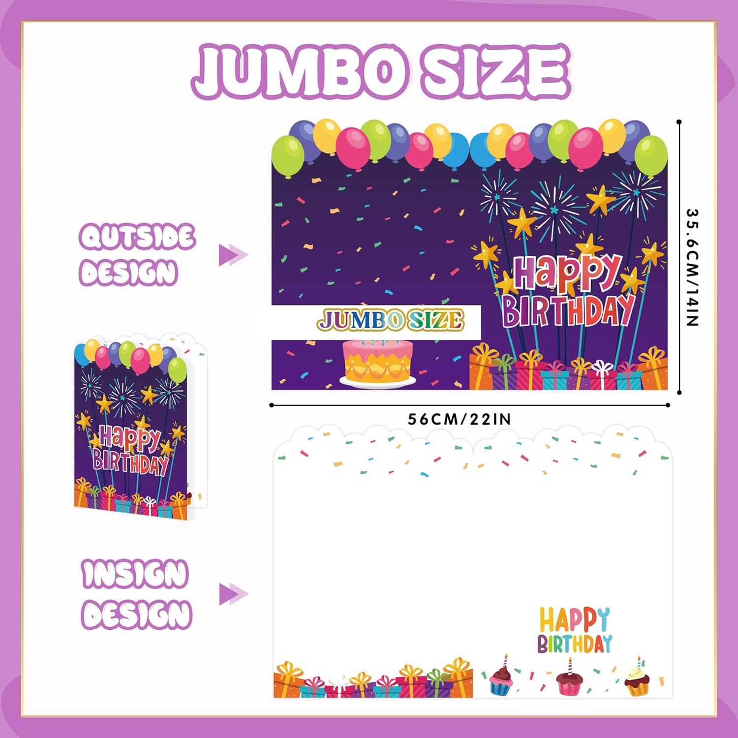 Yoqipati Tarjeta de cumpleaños gigante, libro de invitados gigante, 14 x 22 pulgadas, tarjetas de felicitación de cumpleaños gigantes grandes para