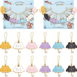 NBEADS 24 marcadores de punto de paraguas para gato, aleación esmaltada de ganchillo, marcadores de punto de ganchillo extraíbles, de hierro, para NBEADS 24 marcadores de punto de paraguas para gato, aleación esmaltada de ganchillo, marcadores de punto de ganchillo extraíbles, de hierro, para