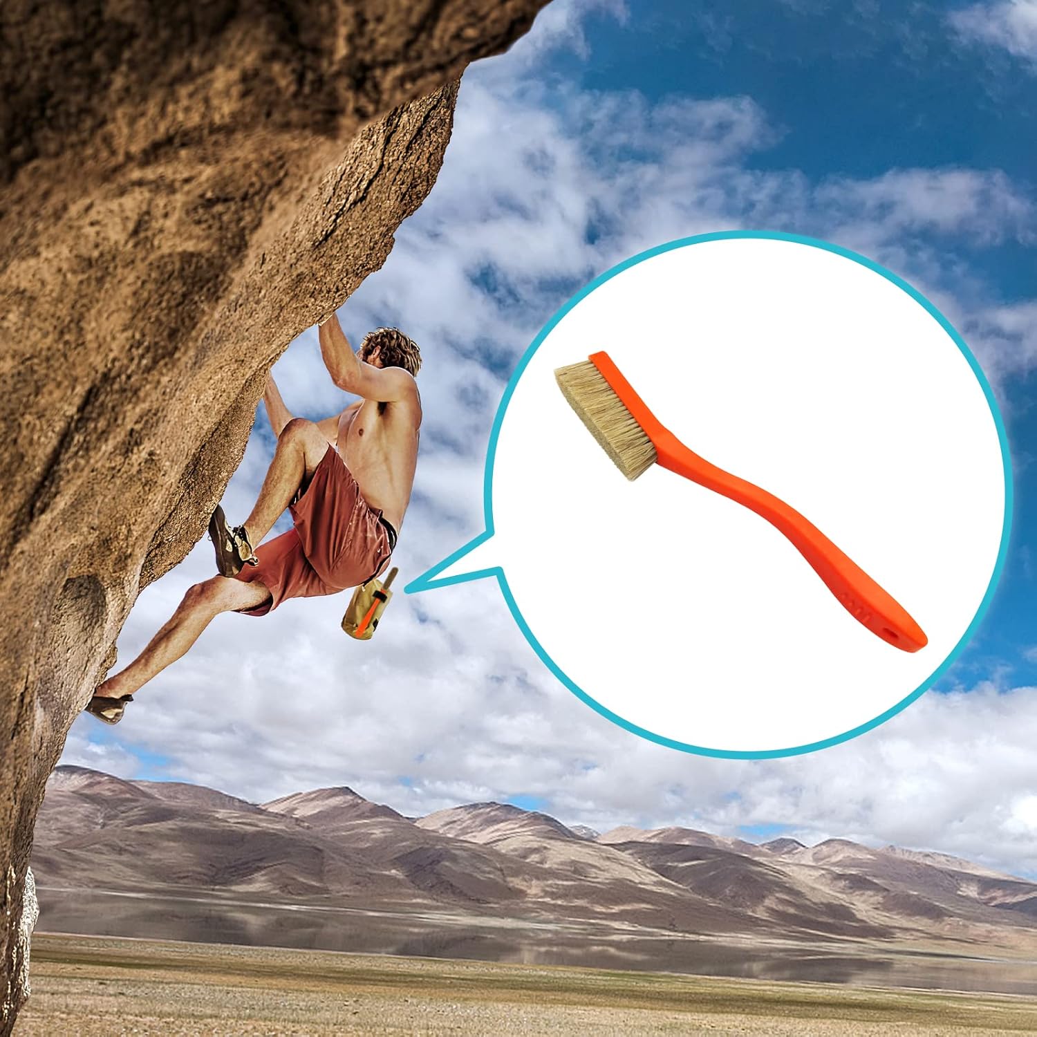TWO STONES Cepillo de escalada y boulder con cerdas naturales firmes de pelo de jabalí y mango duradero, cepillo de tiza para escalada diseñado para