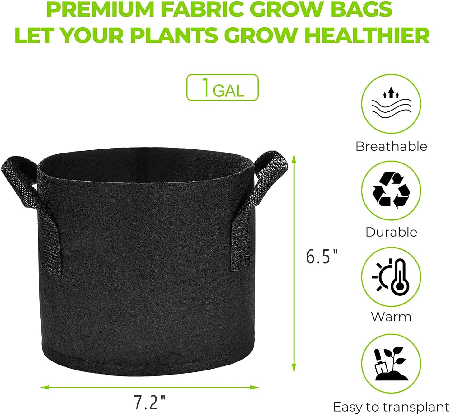 Paquete de 10 bolsas de cultivo de 1 galón con tela no tejida gruesa resistente y asas para plantas y flores, color negro