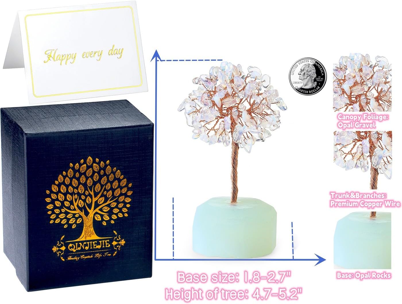 QINJIEJIE Decoración de árbol de cristal curativo de ópalo para decoración de árbol de piedra de cristal natural, árbol de piedras preciosas de
