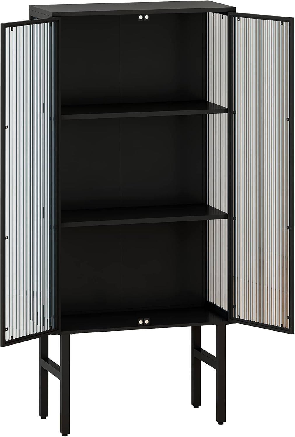 JIEJIEGAO Armario moderno de dos puertas de vidrio de 61.61 pulgadas con almacenamiento de tres niveles, consola de aparador, gabinete de