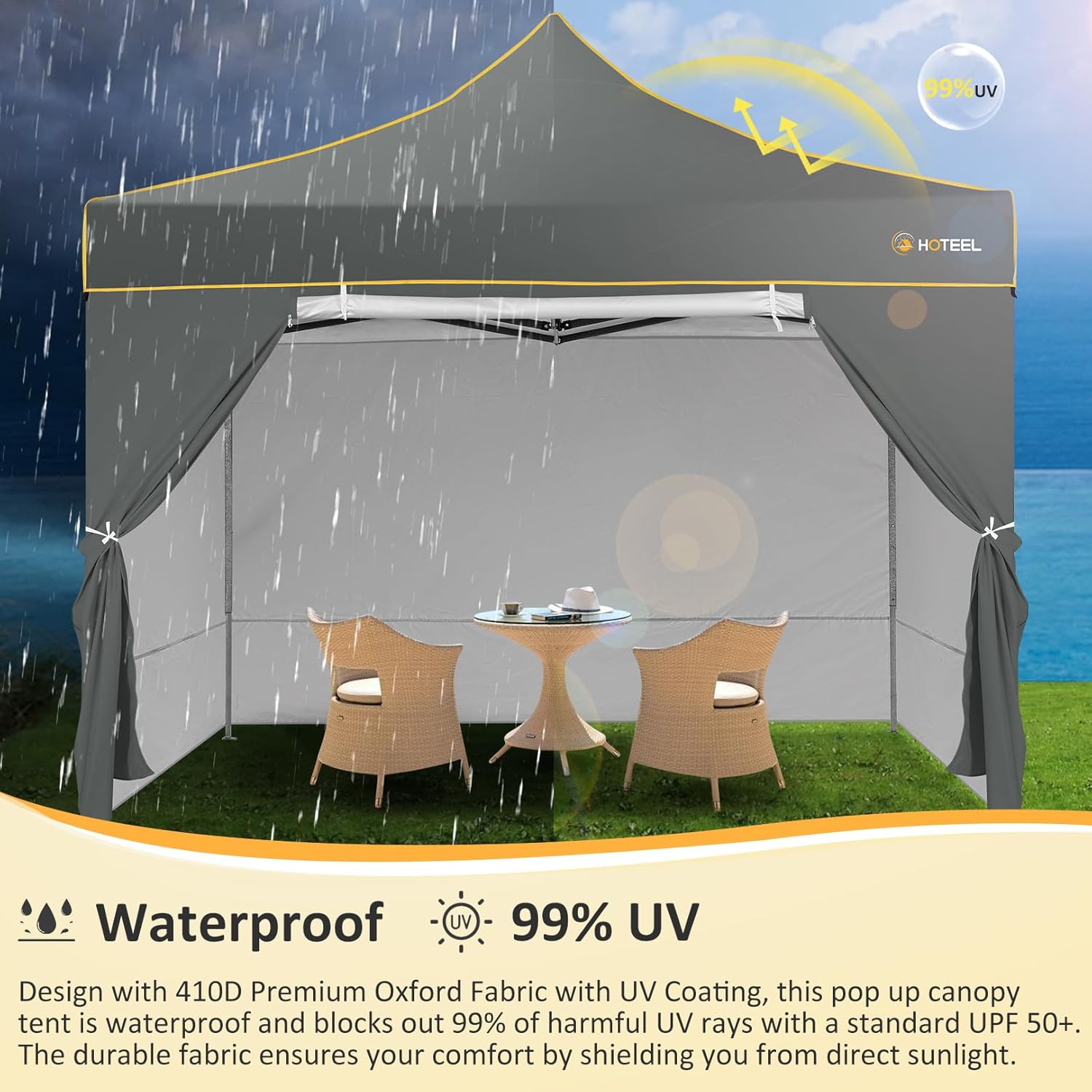 HOTEEL Tienda de campaña con toldo desplegable de 10 x 10, toldo Ez Up con paredes laterales, impermeable y UPF 50+, tienda de campaña instantánea
