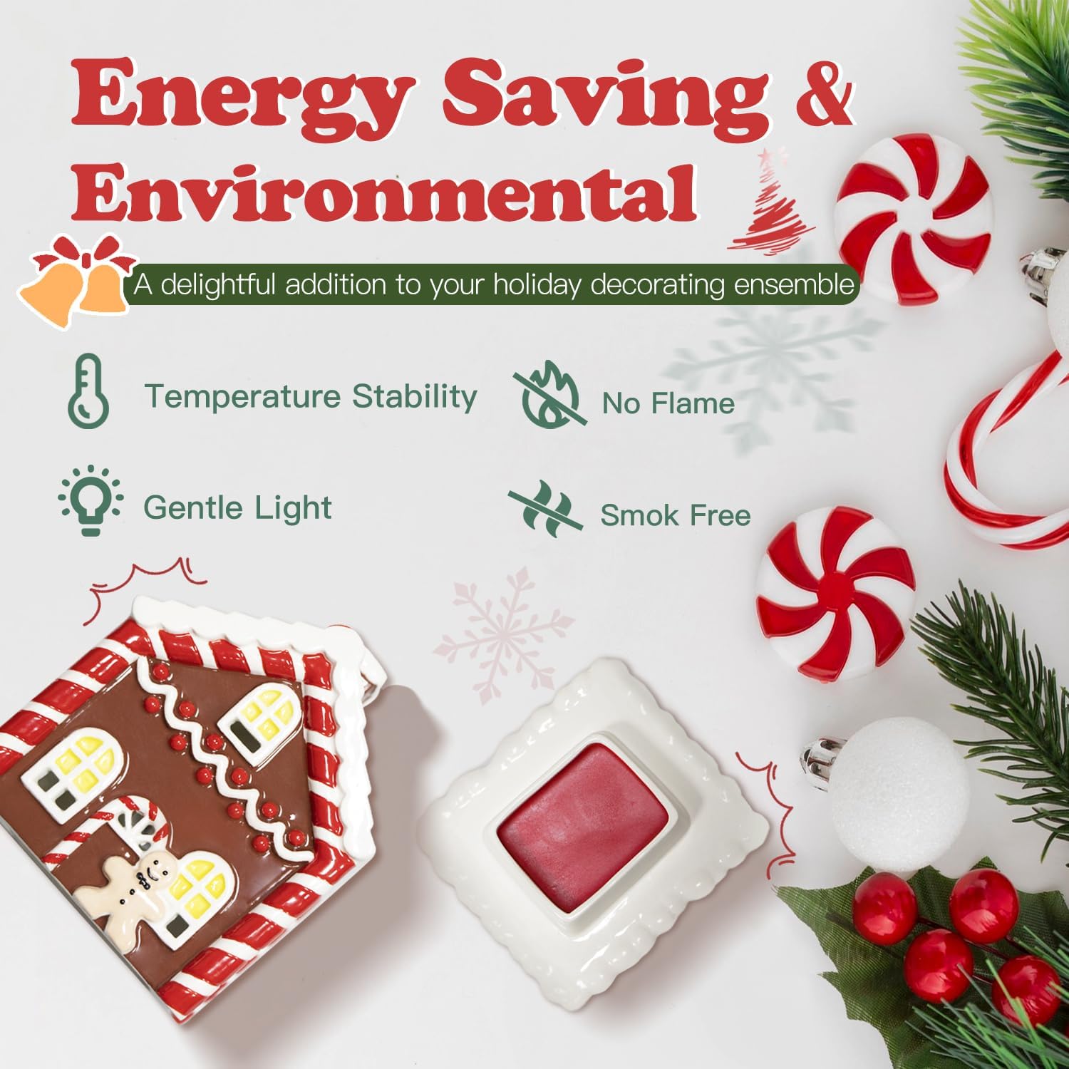 SALKING Calentador de cera de Navidad para derretimiento, casa de jengibre, calentador eléctrico de cera para cera perfumada, decoración navideña,