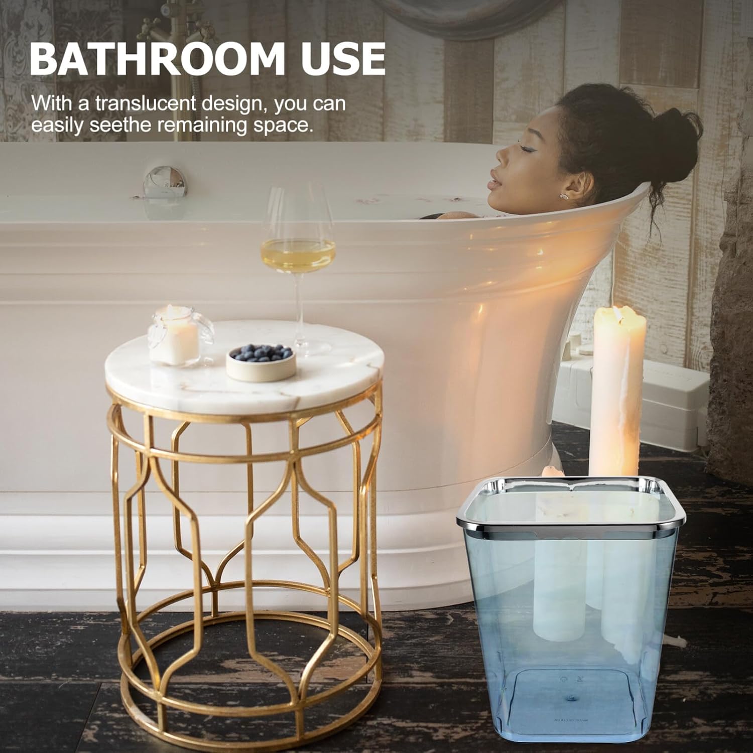 STOBOK Cubo de basura cuadrado transparente grande para basura, contenedor decorativo de 1.5 litros para el hogar, oficina, baño, dormitorio, cocina