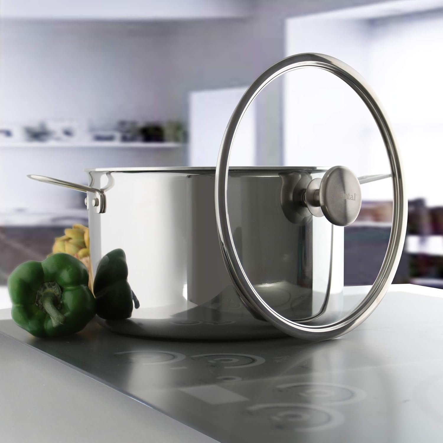 Chantal 3. Olla revestida de tres capas de 7 cuartos con inserto de vapor de pasta, acero inoxidable pulido, tapa de vidrio templado (SLT32-240SP)