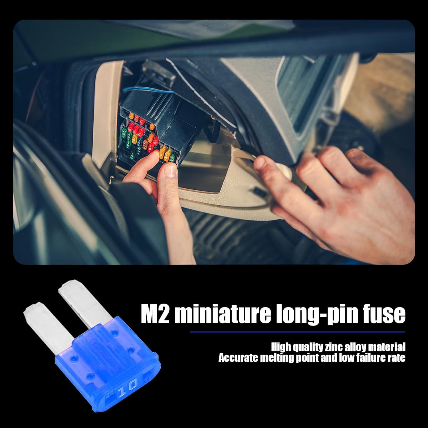 Juego de 50 fusibles M2 para automóvil, repuesto de fusibles de metal de 0.3 x 0.6 pulgadas para protección contra cortocircuitos, tipo inserto